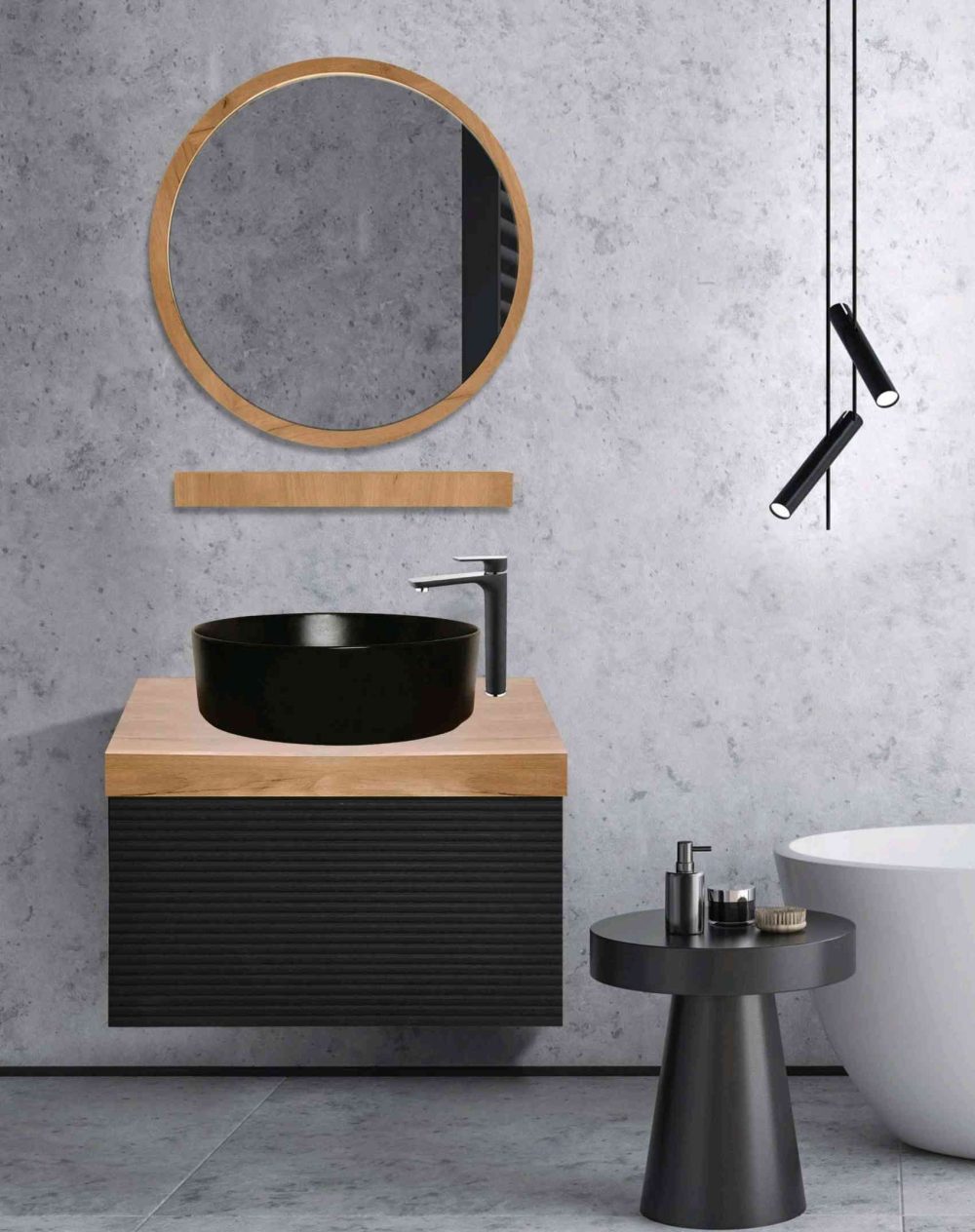 فول ست کابینت روشویی اکوال مدل استون مشکی چوب