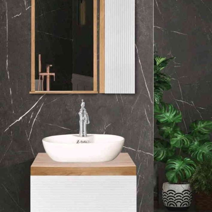 فول ست کابینت روشویی اکوال مدل استون سفید چوب