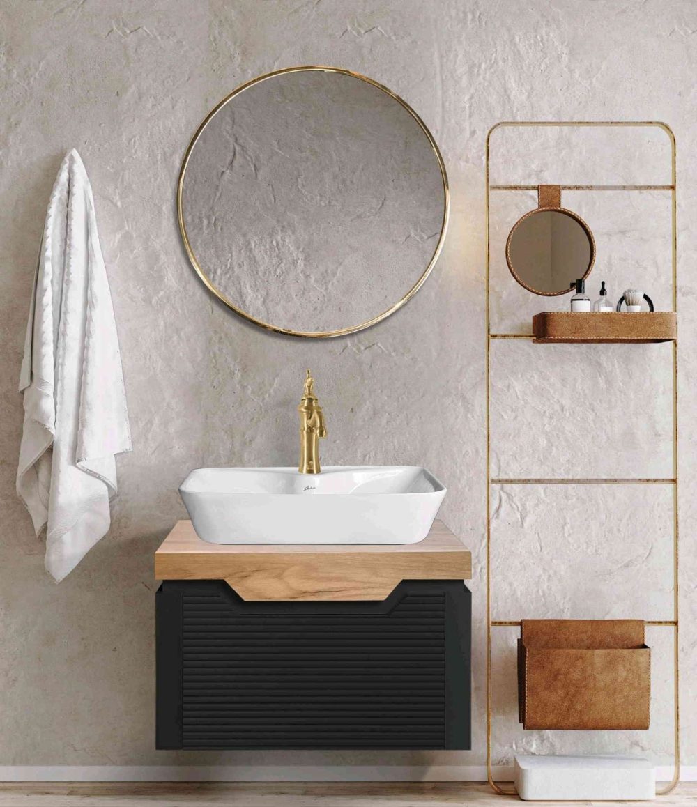 فول ست کابینت روشویی اکوال مدل تورین مشکی چوب