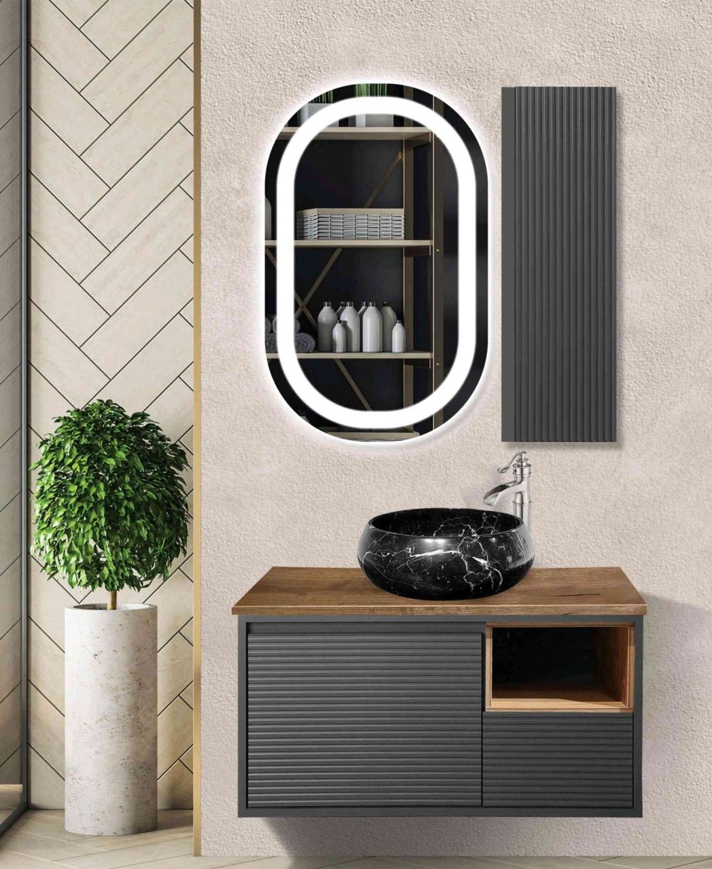 فول ست کابینت روشویی اکوال مدل کویین مشکی چوب